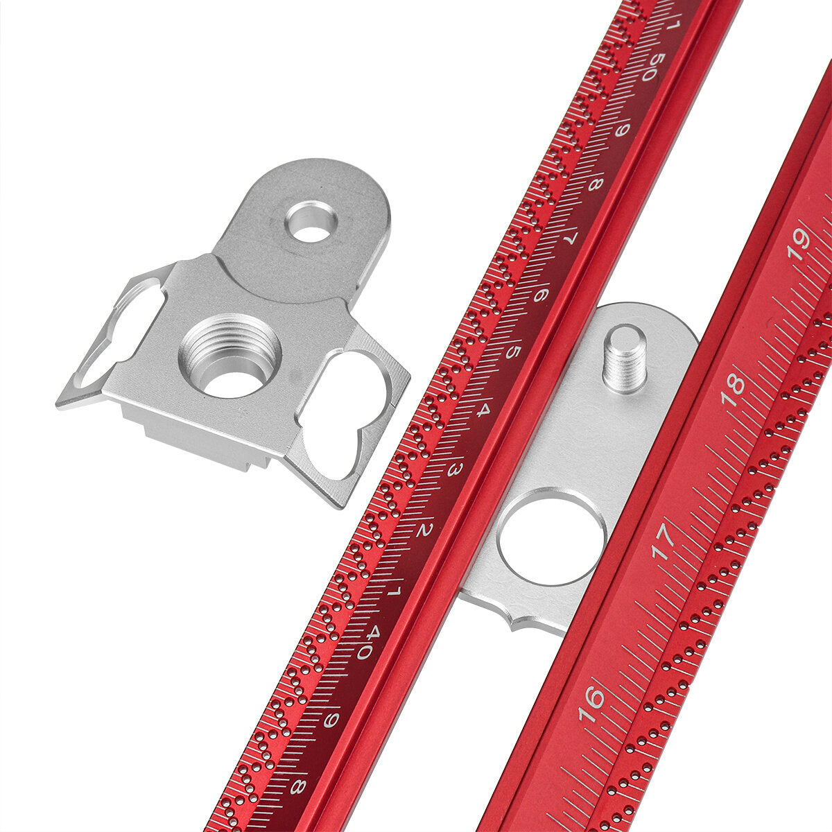 Metric Woodworking Line Scriber T-Square Ruler, Aluminum Alloy, 650mm, Hole Positioning Gauge, Red/Silver