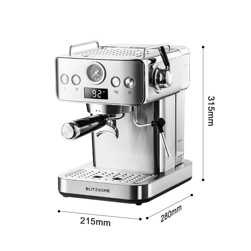 Espresso Coffee Machine H10A 20Bar 1150W with Pressure Gauge PID & NTC 51mm Portafilter Manual Steam Wand