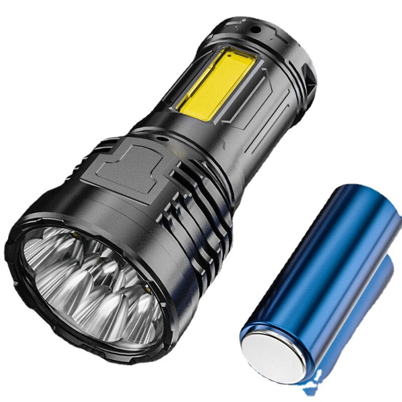 Super Bright Type-C Rechargeable ABS Housing Flashlight with 18650 Battery COB Side Light 500m Long Range Powerful LED Torch Camping Lantern
