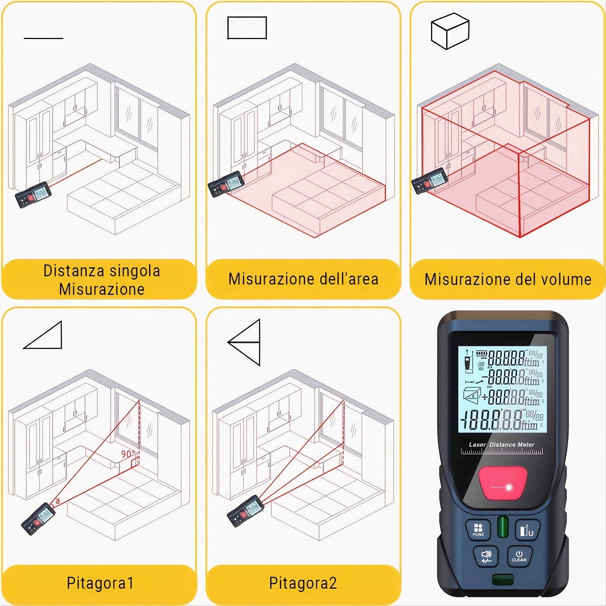164ft Digital Laser Distance Meter with LCD for Measure Area and Volume