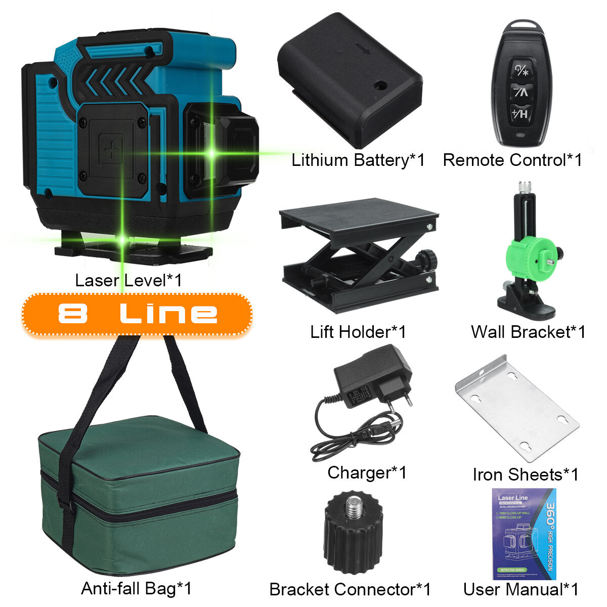 16/12/8 Line 4D Green Laser Level Meter 360 Horizontal And Vertical Cross Self-Leveling Measurement Super Laser Beam