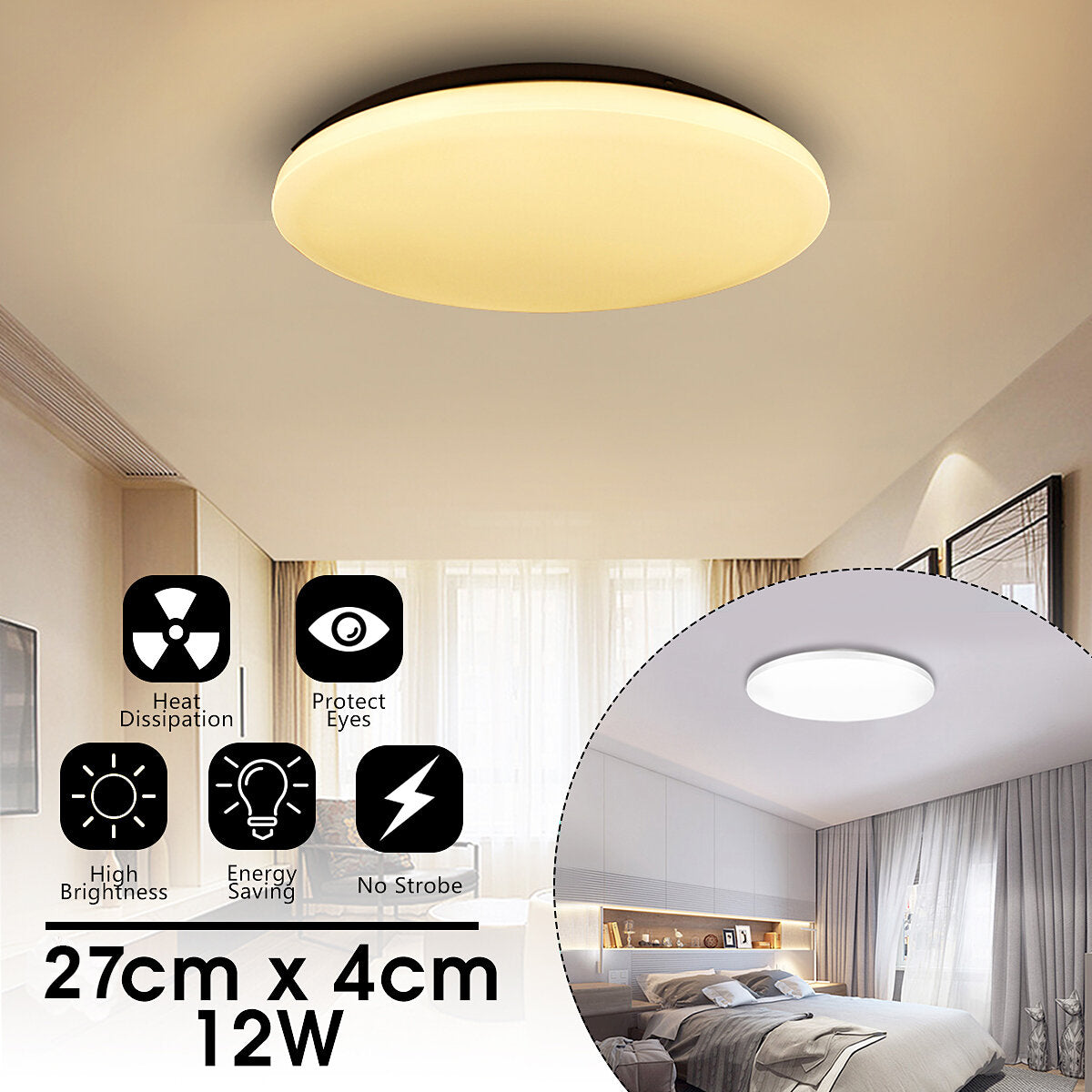 12W LED Circular Ceiling Down Light Round Flush Mount Fixture Pendant Panel Lamp