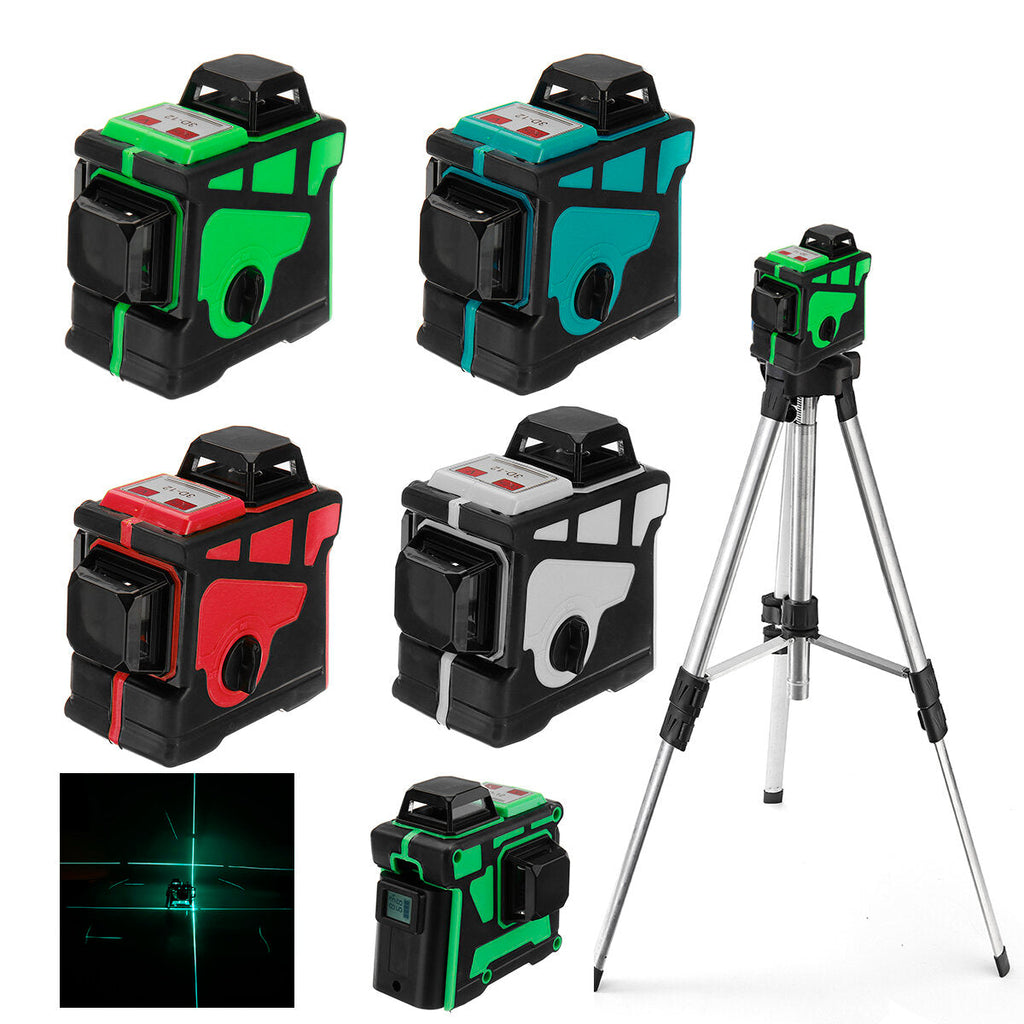 3D 12 Line Blue Light Laser Level LCD 360 Rotary Self Leveling Cross Measuring Tool