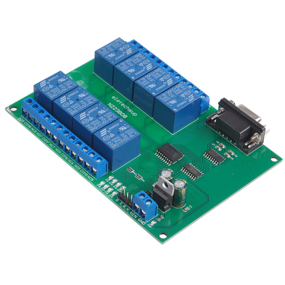 8CH DC 12V RS232 Relay Module Serial Port Remote Control Switch PLC PLC IO Expansion Board