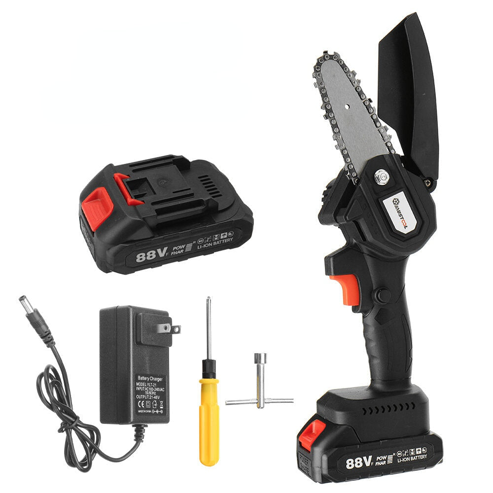 110/220V Guide Plate Length 4 Inch Rechargeable Electric Chain Saw Cordless Portable Woodworking Wood Cutter
