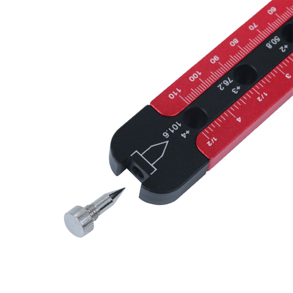 Carpentry Marking Ruler - Durable Aluminum Alloy, Metric & Imperial Measurements, Precision Woodworking Tool, 200x108mm