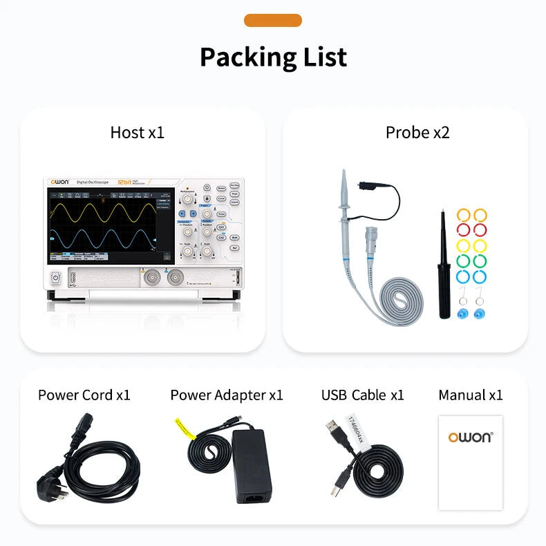 Digital Oscilloscope 2 Channels 1.25GSa/s 12-bit 7-inch Display USB HDM LAN Connectivity