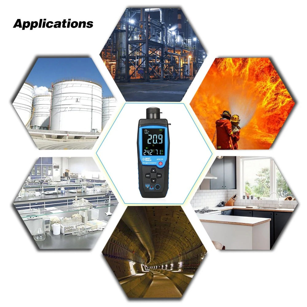 Handheld Digital Oxygen Detector USB Rechargeable O2 Sensor Tester Monitor LCD Display Adjustable Alarm