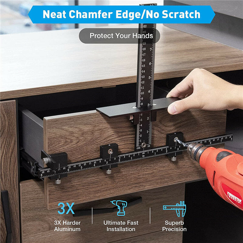 High Precision Aluminum Alloy Hardware Tool - Fast, Accurate Drilling for Handles & Knobs, 10x Faster Installation, Black