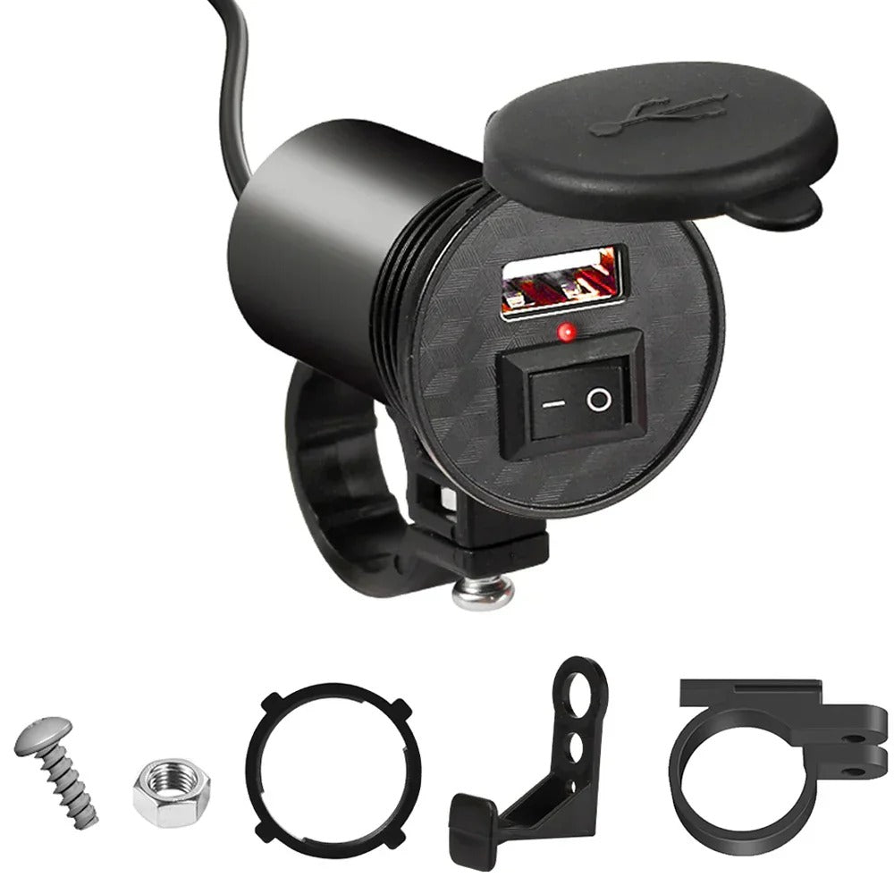 Waterproof Motorcycle USB Charger 12V 5V 1.5A Adapter for Phone & Mobile Devices - 112CM Cable Length