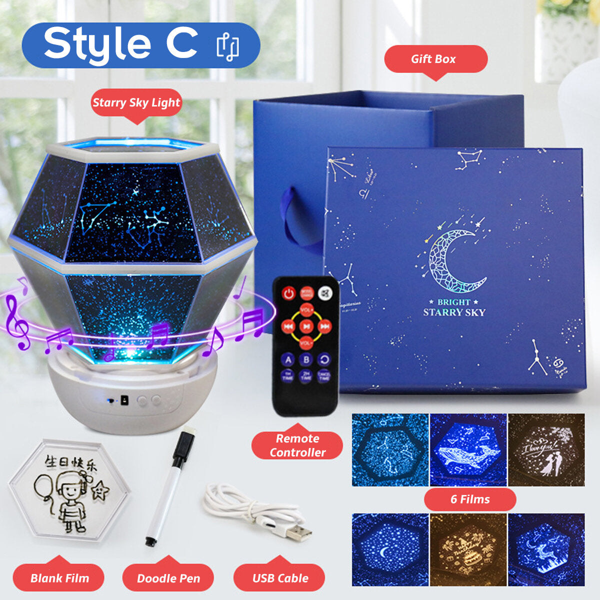 3 Styles Colorful Starry Sky Light LED Projector Music Romantic Lamp Night Light