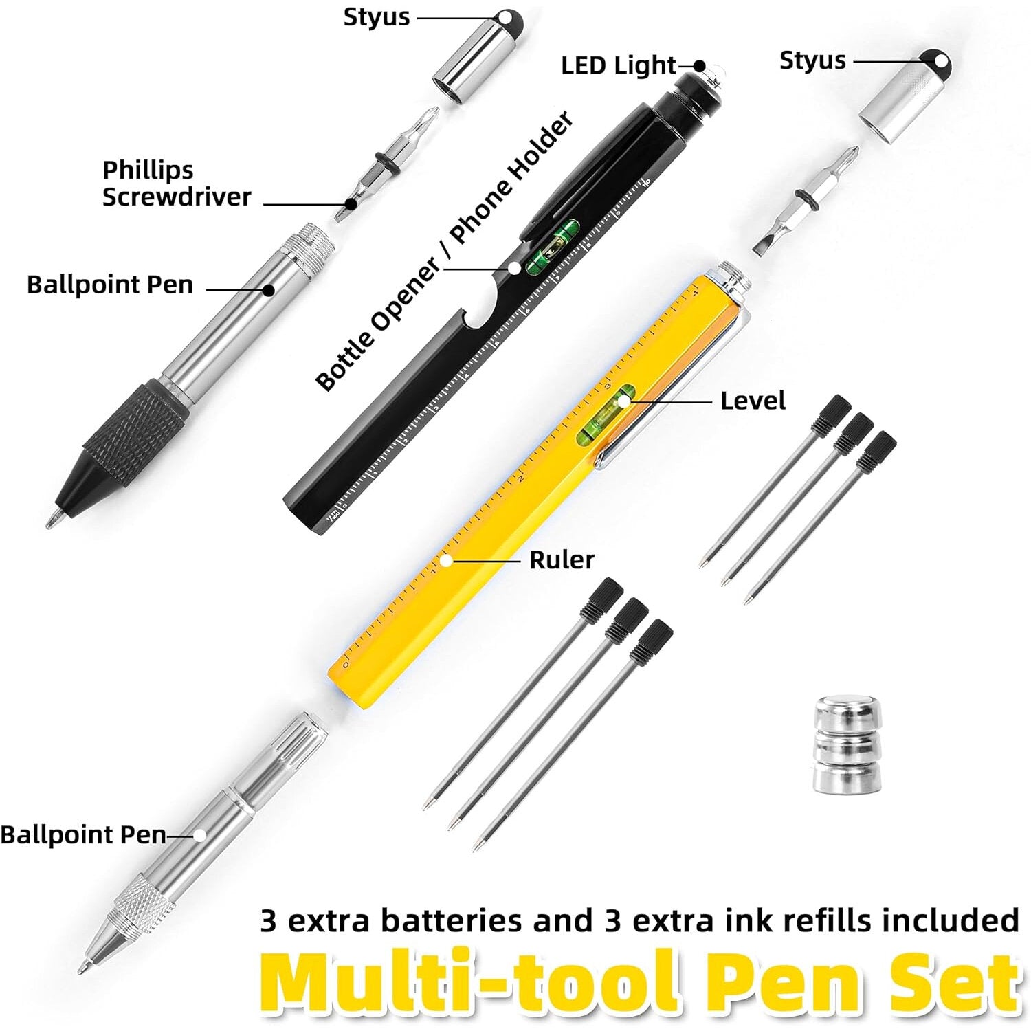 9-in-1 Multifunctional Pen with LED Light, Stylus, Screwdriver, Ruler, and More - Perfect Gift for DIY Enthusiasts
