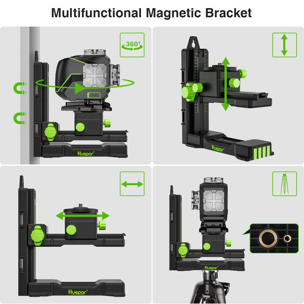 16 lines 4D Cross Line Laser Level Bluetooth & Remote Control Functions Green Beam with Hard Carry Case