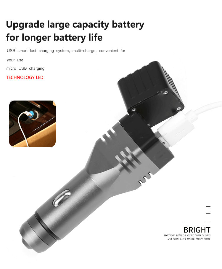 Quick Charge 3.0 Car Charger & USB Rechargeable EDC LED Flashlight XPG LED+COB 300LM Mini Torch Camping Light