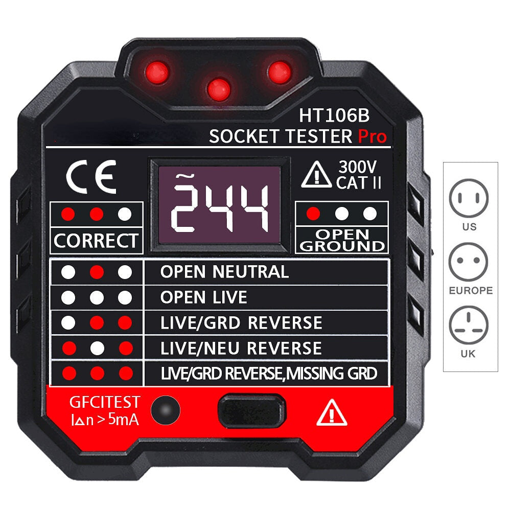 Socket Outlet Tester Circuit Polarity Voltage Tester Wall Plug Break Finder RCD Test