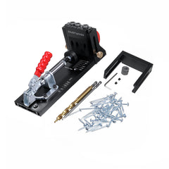 Pocket Hole Jig Kit Aluminum Alloy Adjustable Woodworking Drilling Guide for Angled Holes with Drill Bit