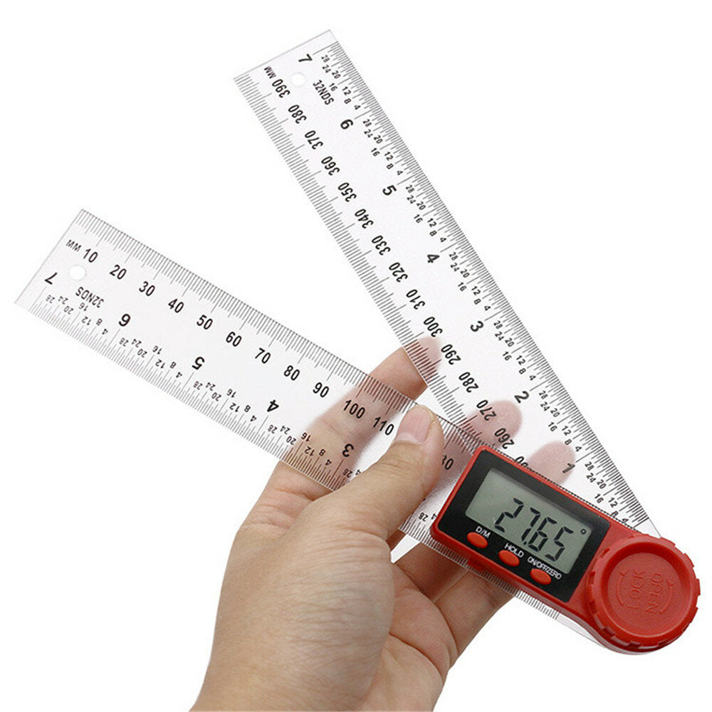 2 in 1 200/300mm Transparent Digital Angle Ruler 360 LCD Display Inclinometer