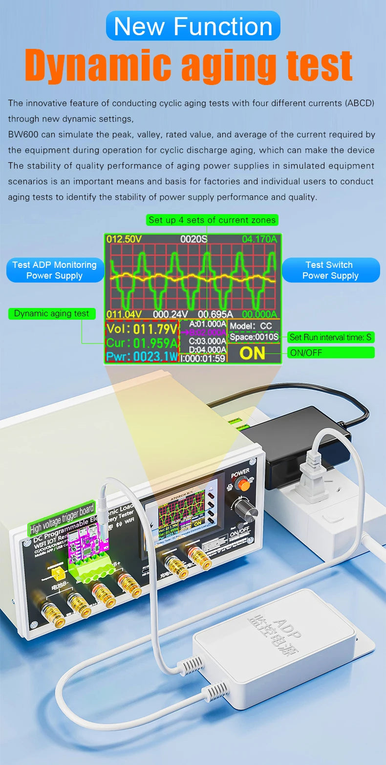 Electronic Load Tester 150/300/450/600W WiFi Tuya 0-200V 50A Battery Capacity Monitor Programmable Discharge Tool IPS Display High Precision Bluetooth Connection