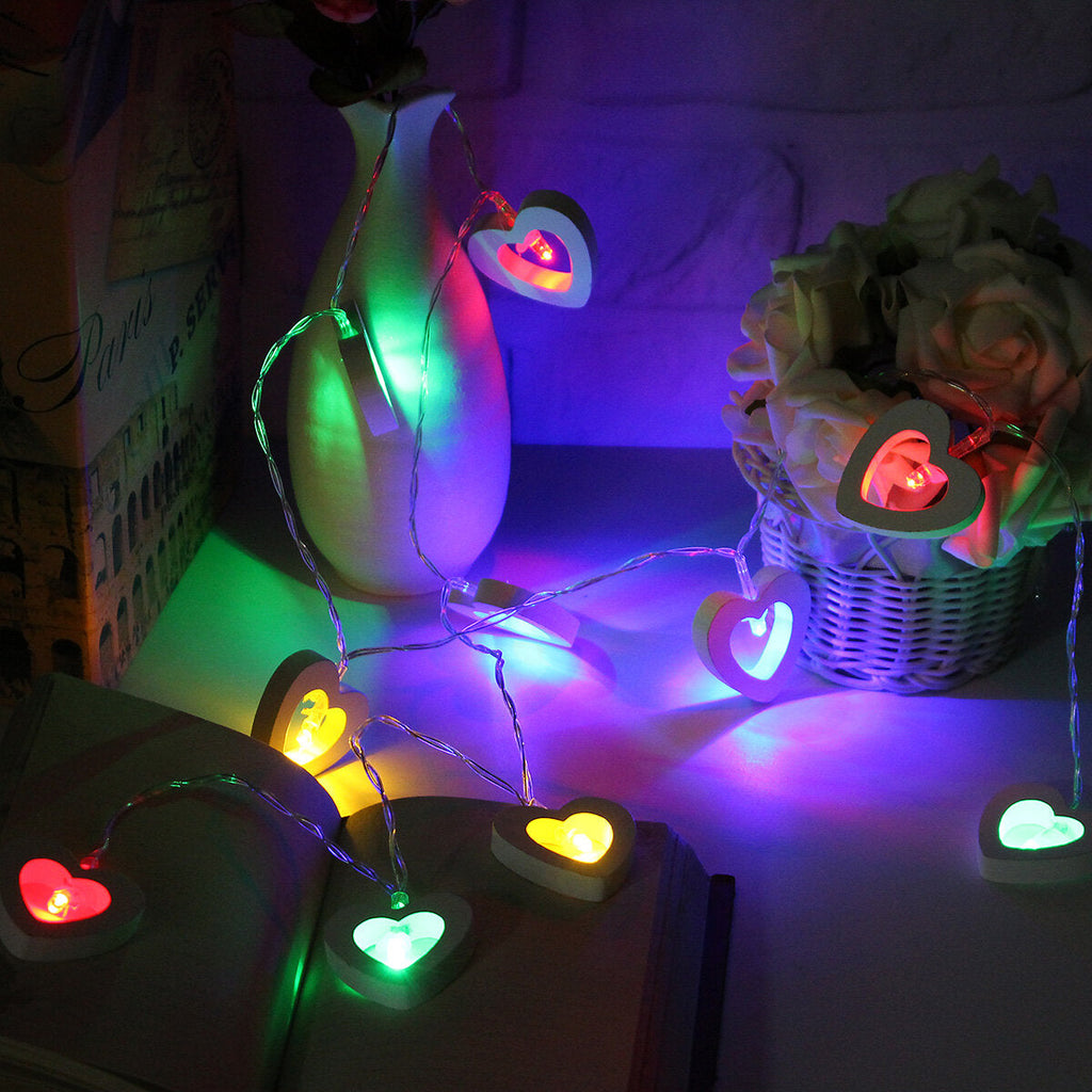 1.8M 0.3W Wooden Heart Shape Battery Powered 10LED Fairy String Light for Christmas Home Party Decor DC3V
