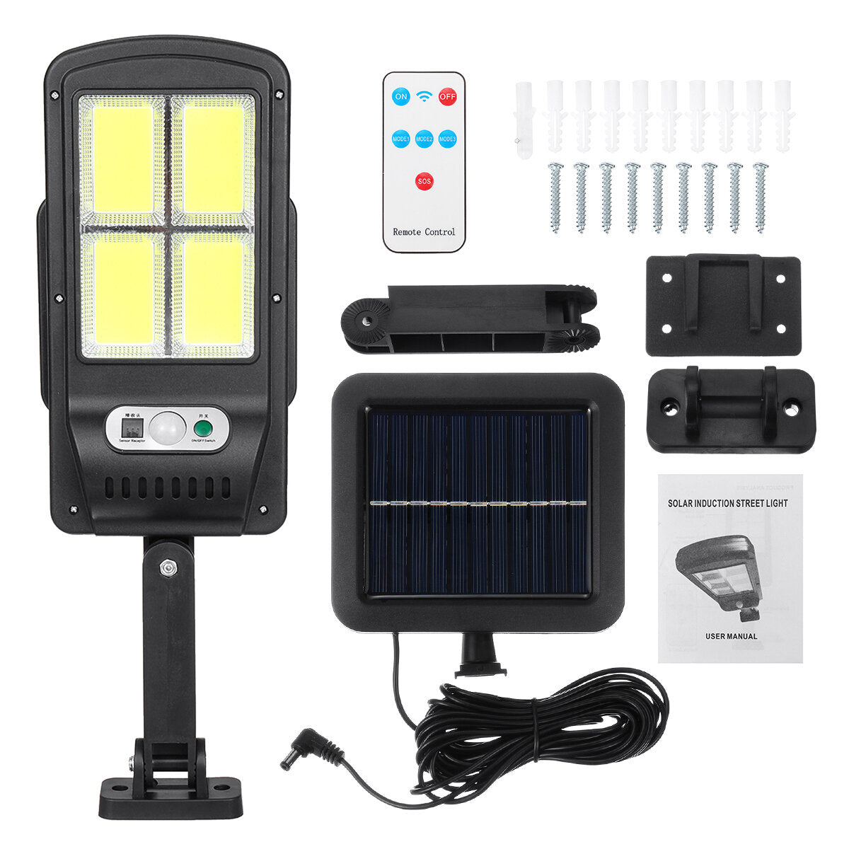 LED COB Solar Wall Light Garden Security Street Lamp PIR Motion Sensor + Remote