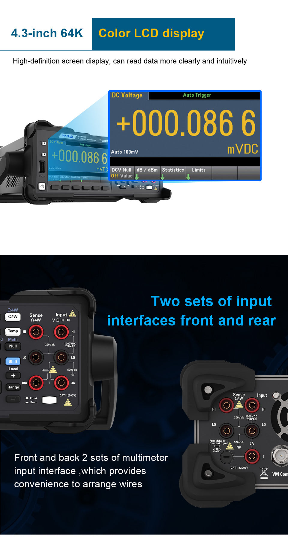 1/2 6 1/2 True RMS Digital Multimeter Dual Display 30,000rdgs/s Reading Rate + 10,000 Memory Desktop Multitester HDM3055 HDM3055A HDM3065 HDM3065B