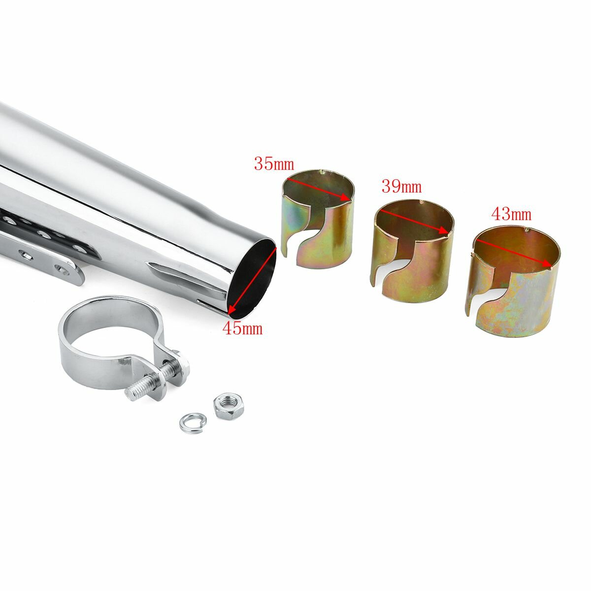 2X Motorcycle Cafe Racer Rear Exhaust Pipe with Sliding Bracke Silver Universal