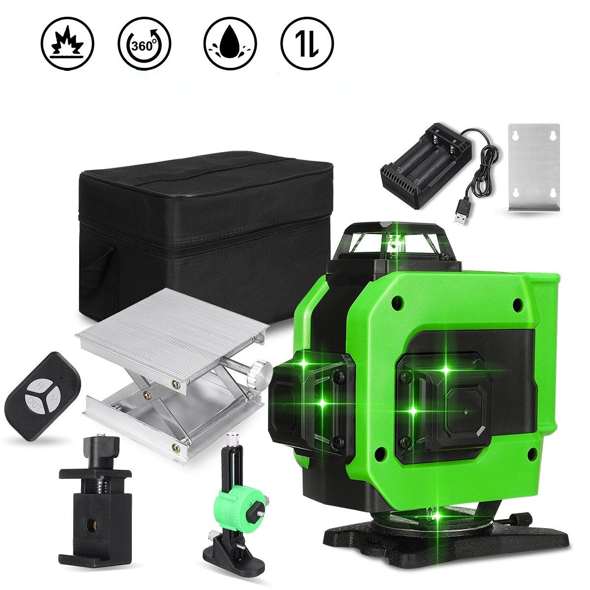 16/12 Line 4D 360 Horizontal Vertical Cross Green Light Laser Level Self-Leveling Measure Super Powerful Laser Beam
