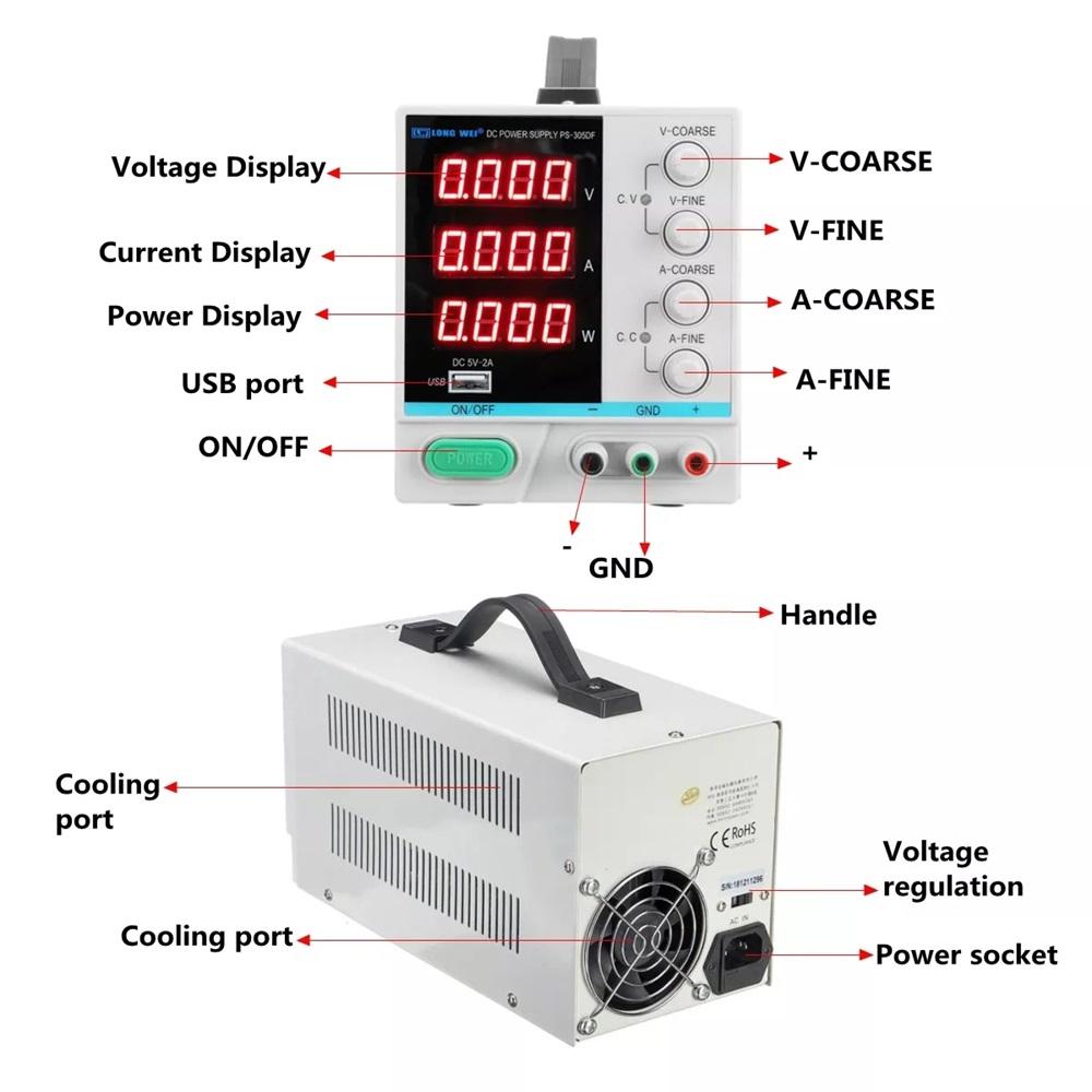 DC Power Supply 4 Digtal Display 30V 5A Adjustable Switching Power Supply w/ USB Interface