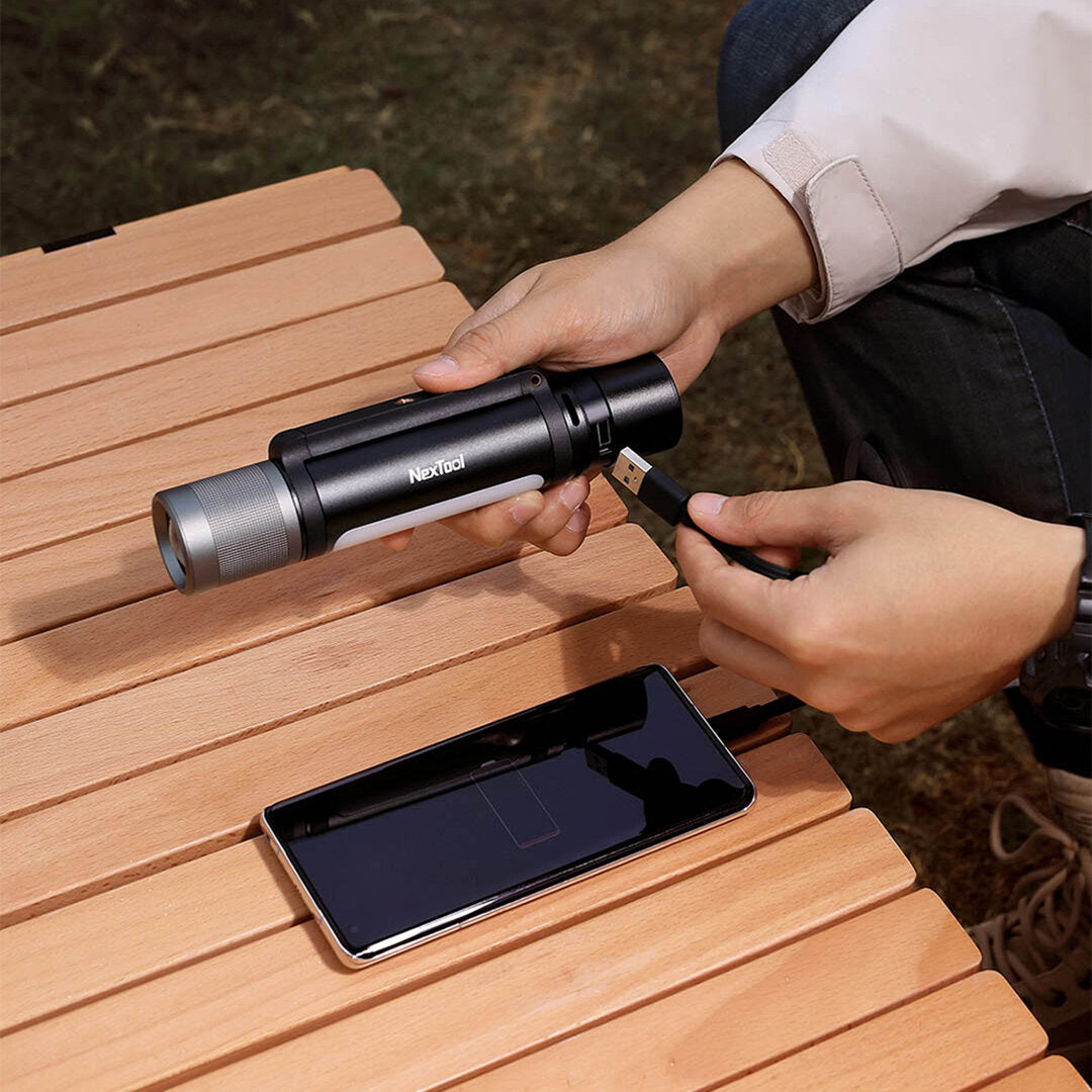 12 In 1 900lm 245M Music Pulse Lamp Telescopic Focus Long Range LED Flashlight Torch With 18650 Power Bank System & Mini Speaker & 360 Side Light