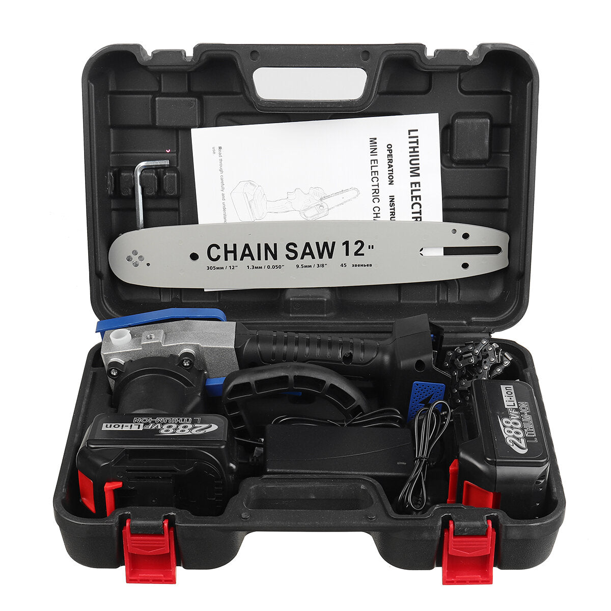 12" Cordless Electric Chain Saw One-Hand Saw Woodworking Tool W/ 1/2pcs Battery