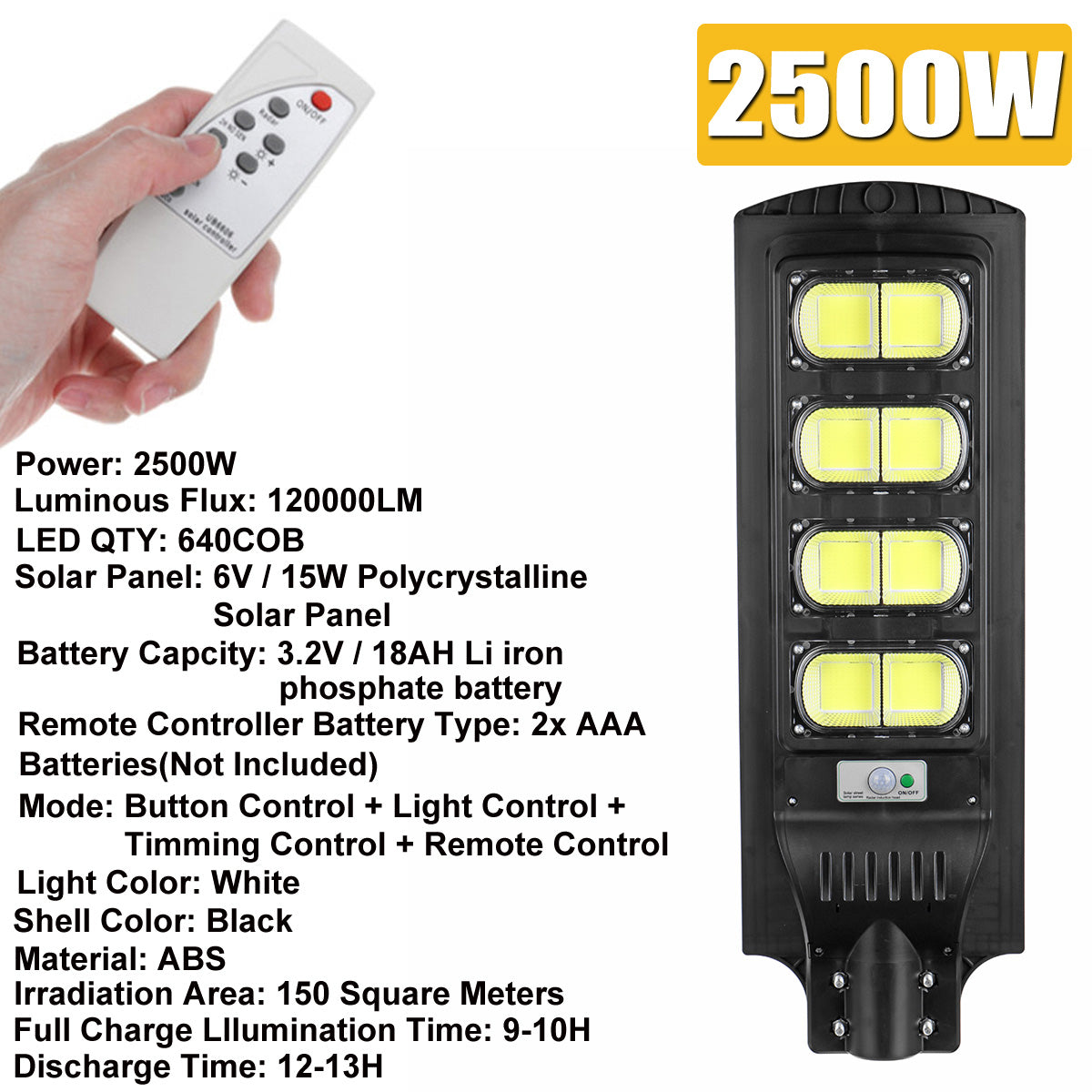160/320/480/640COB LED Solar Street Light PIR Motion Sensor Outdoor Wall Lamp With Remote Control
