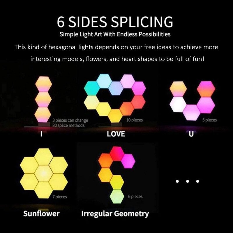 RGB LED Lamp Hexagon Light Touch Sensor RGBW LED Honeycomb Light Colorful Night Light USB with Remote