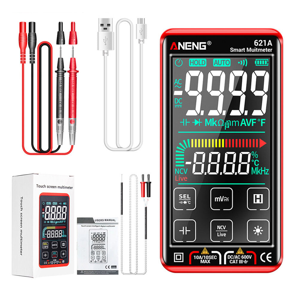 9999 Counts Auto Range Full-screen Touch Smart Digital Multimeter Rechargeable DC/AC Voltage Current Tester Meter
