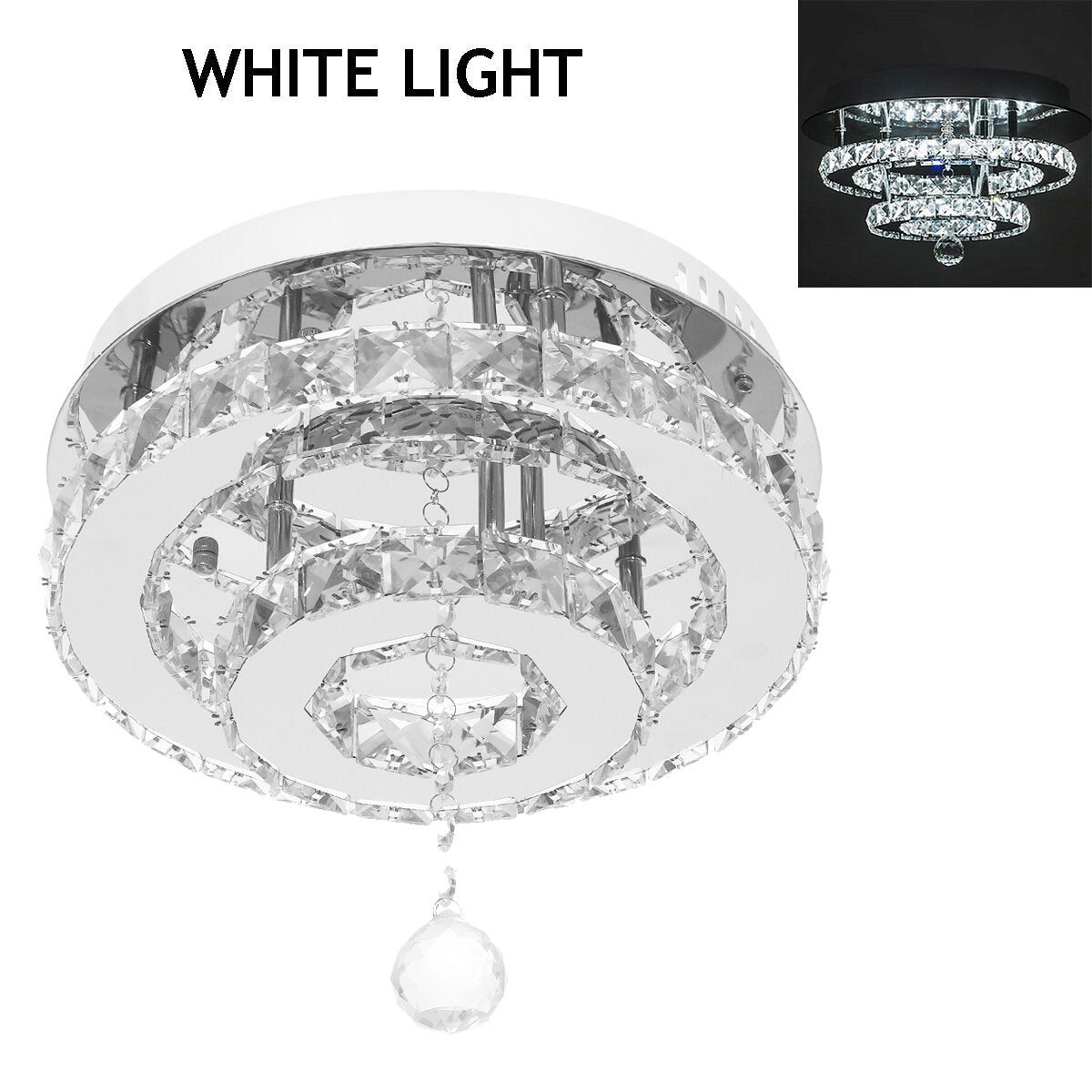 24W/48W Chandelier Crystal Stepless Dimming LED Round Ceiling Light Remote Control Fixture Decor AC100-240V