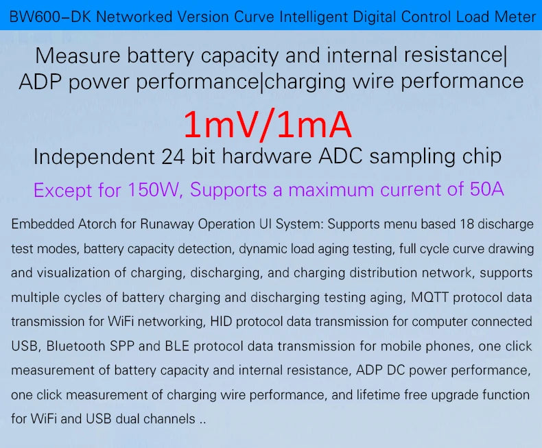 Electronic Load Tester 150/300/450/600W WiFi Tuya 0-200V 50A Battery Capacity Monitor Programmable Discharge Tool IPS Display High Precision Bluetooth Connection
