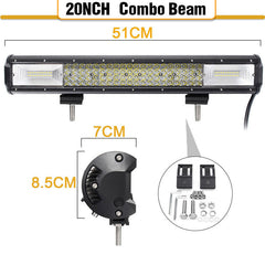 20inch Quad-row LED Work Light Bar Combo Offroad Driving Lamp Car Trucks Boats