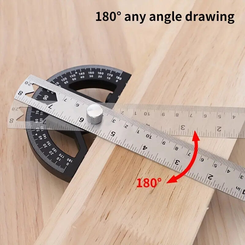 Woodworking Protractor Angle Gauge Ruler Tool - 8" & 12" Aluminum/ABS, Multi-Angle Measurement, Carpenter Essential
