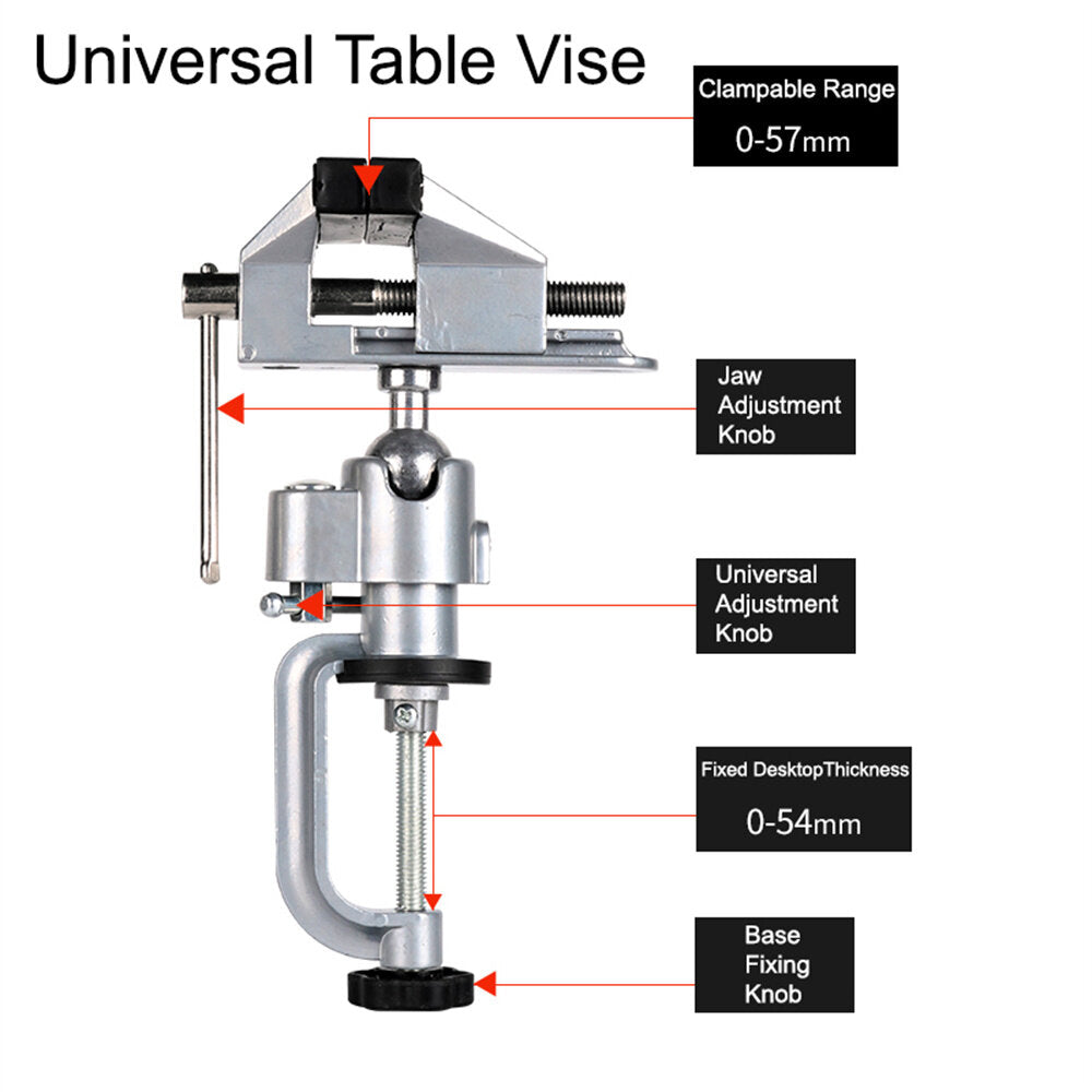 360° Rotating Aluminum Clamp-on Bench Vise for Drills & Grinders - Durable, Stabilizing, Wide Clamp Opening