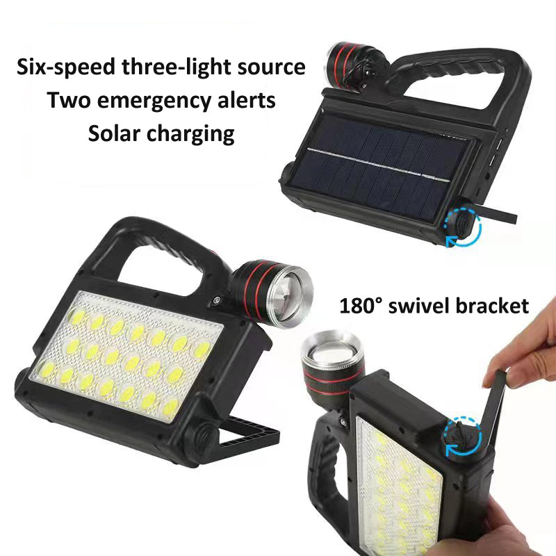 Solar Work Light 6 Modes Lighting USB Solar Recharging Multifunction Warning Spotlight Waterproof LED Hand Lamp