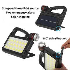 Solar Work Light 6 Modes Lighting USB Solar Recharging Multifunction Warning Spotlight Waterproof LED Hand Lamp