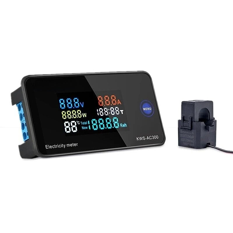 AC 50~300V 20A/100A Digital Electricity Meter Voltmeter Ammeter With CT Power Current Voltage Temperature Measurement