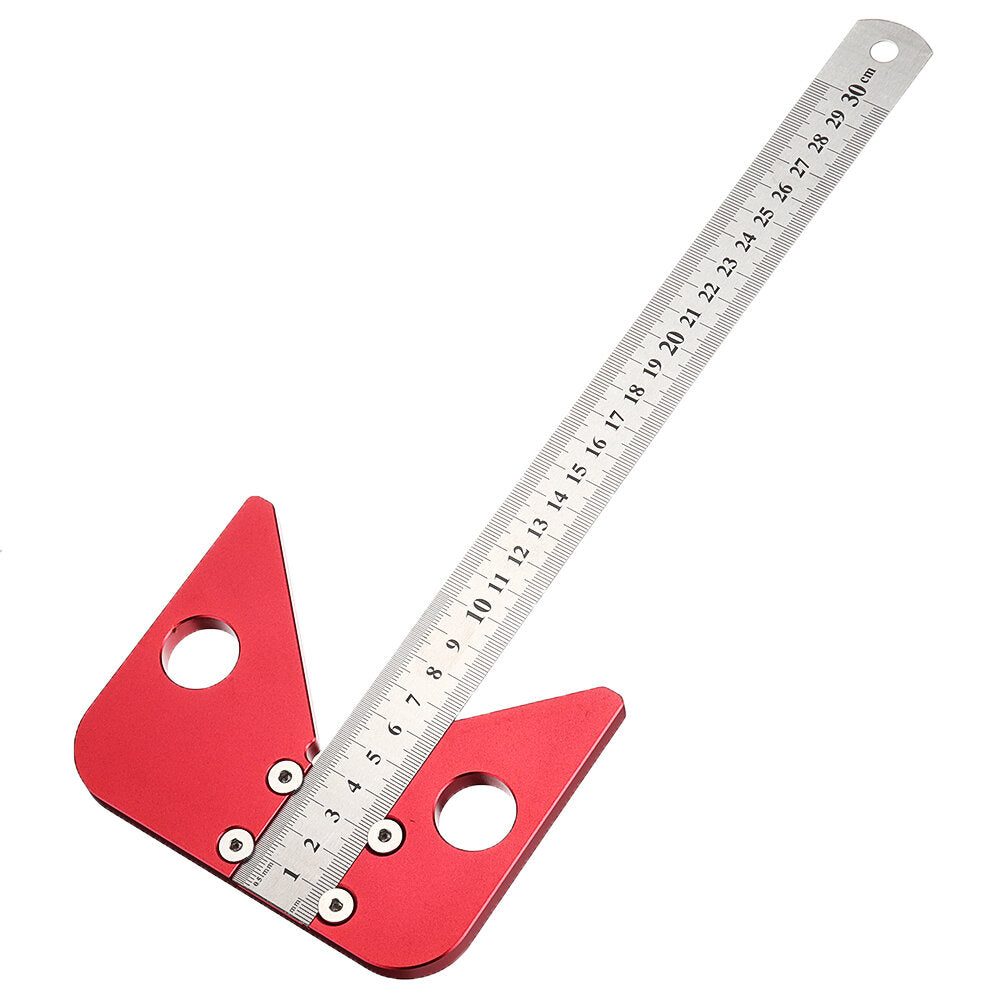 Woodworking Center Scriber Ruler - 45° Angle Measuring Tool, Aluminum Alloy & Stainless Steel, 30cm Length