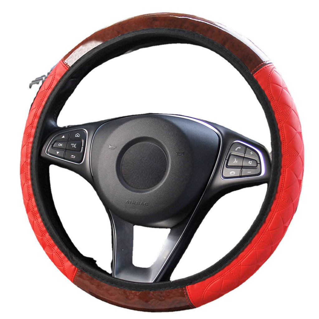 Wood Grain Leather Car Steering Wheel Cover Protective Cover Universal Non-slip