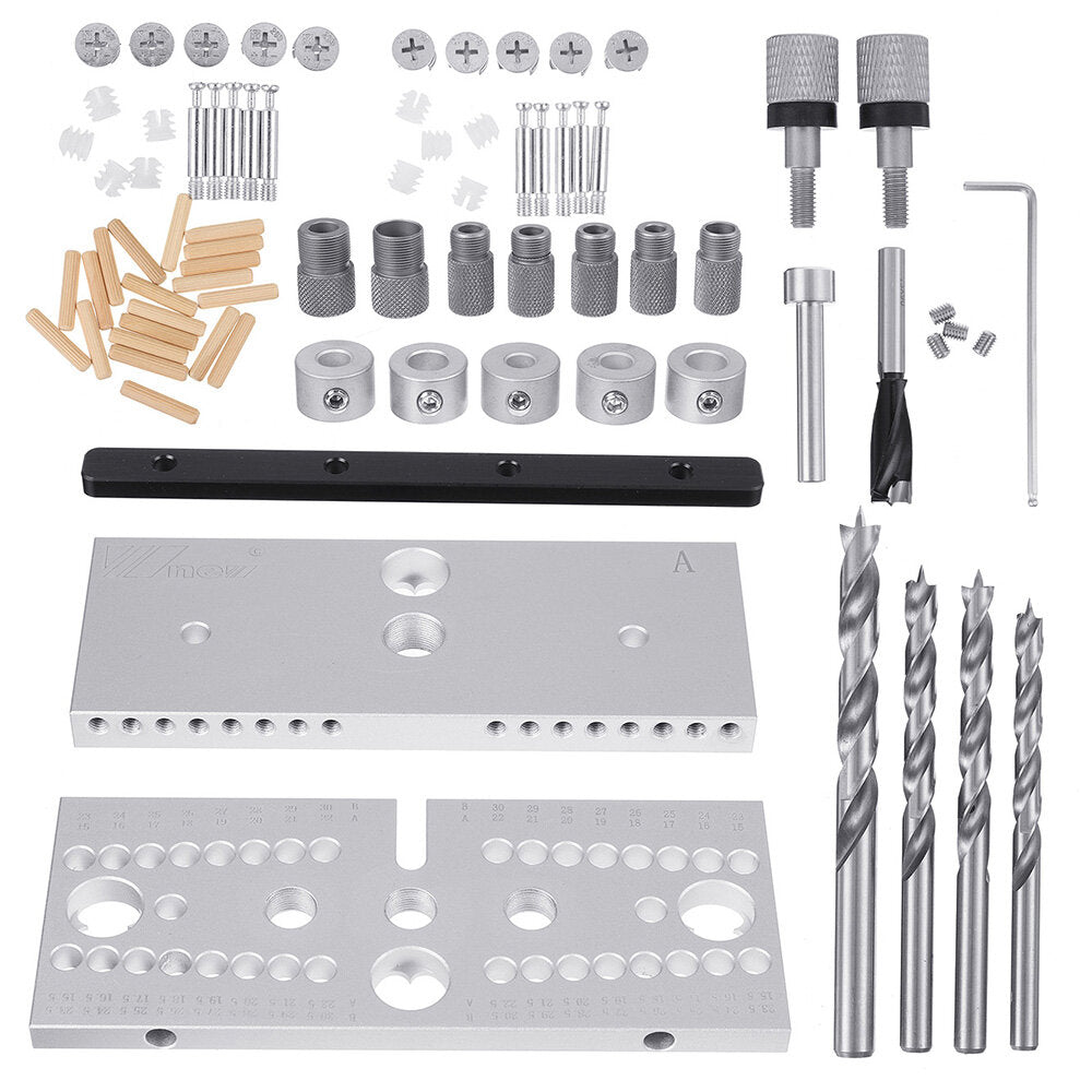 3 in 1 Woodworking Hole Punch Guide Dowel Jig for 15-30.5mm Thickness - Aluminum Alloy, Ergonomic Design, Silver/Black