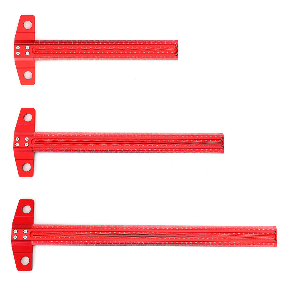 Woodworking Line Scribe T-Type Ruler, Aluminum Alloy, 300/400/500/600mm, 1mm Hole Crossed Marking Gauge