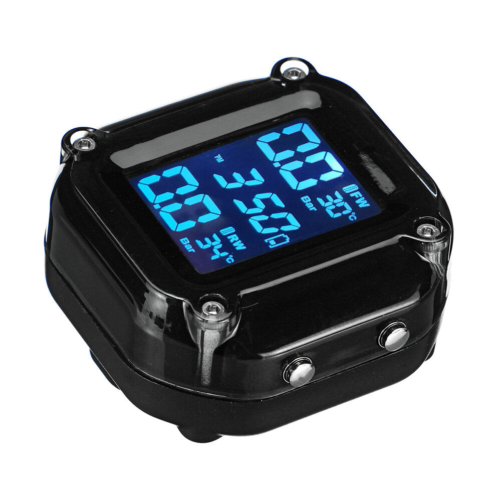 Motorcycle Tire Pressure Monitoring System Real Time Sun Protection LCD Display 2 External WI Sensor Motor TPMS