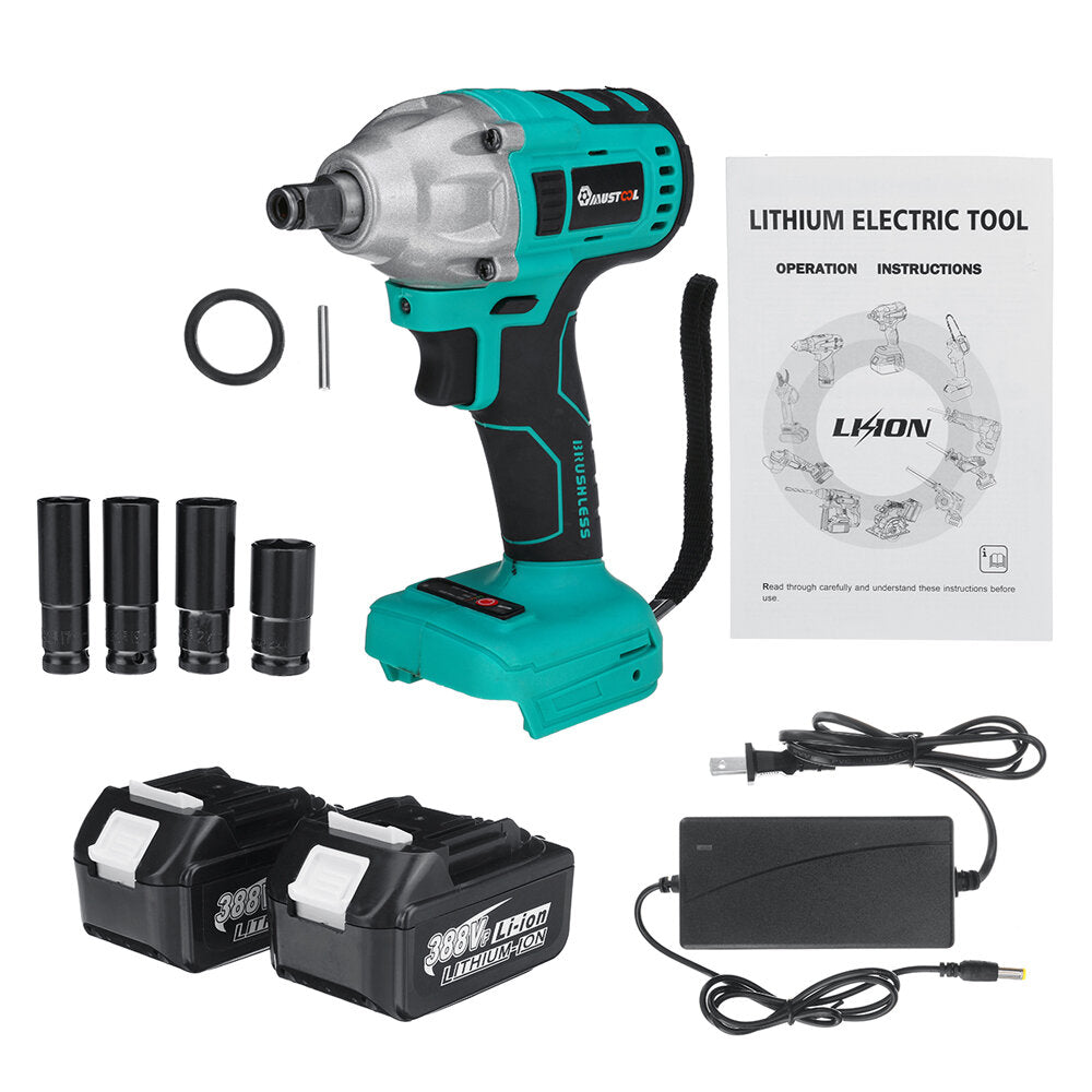 800N.M 1/2" 388VF 22900mAh Electric Wrench Brushless Motor Power Tool with Sleeve