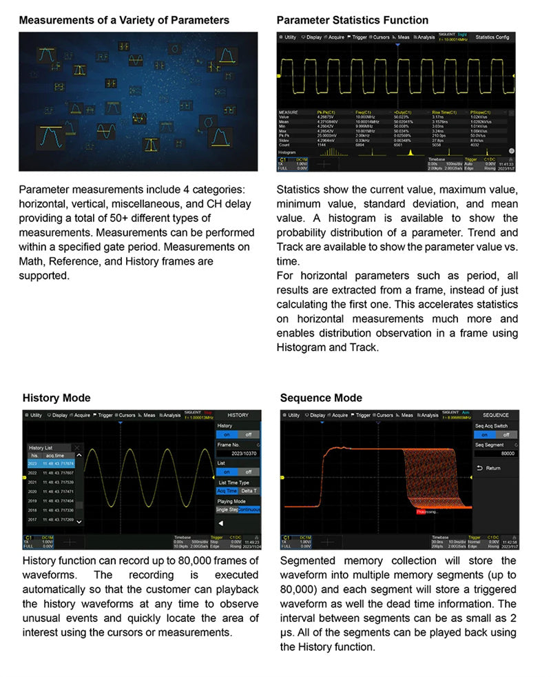 Digital Oscilloscope 4 Channel 200MHz Siglent 7'' Wave Generator 2GSa/s 12 bit High Resolution Lab Oscilloscope Tool