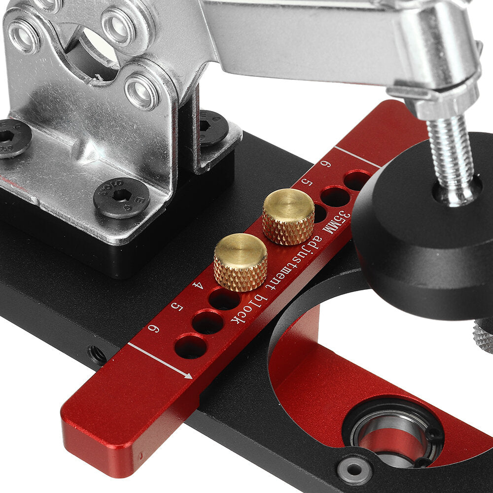 Hinge Boring Tool Set - 35mm/26mm Hole Opener, Adjustable Depth, ABS & Aluminum, Red/Black, Woodworking Accessory