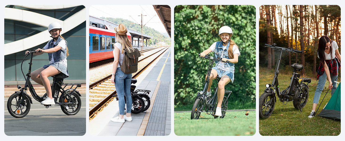 Electric Bike 36V 10.4AH 250W(Peak 500W) Motor Recommended Top Speed 25KM/H 16inch Tire 55-88KM Max Mileage 120KG Max Load